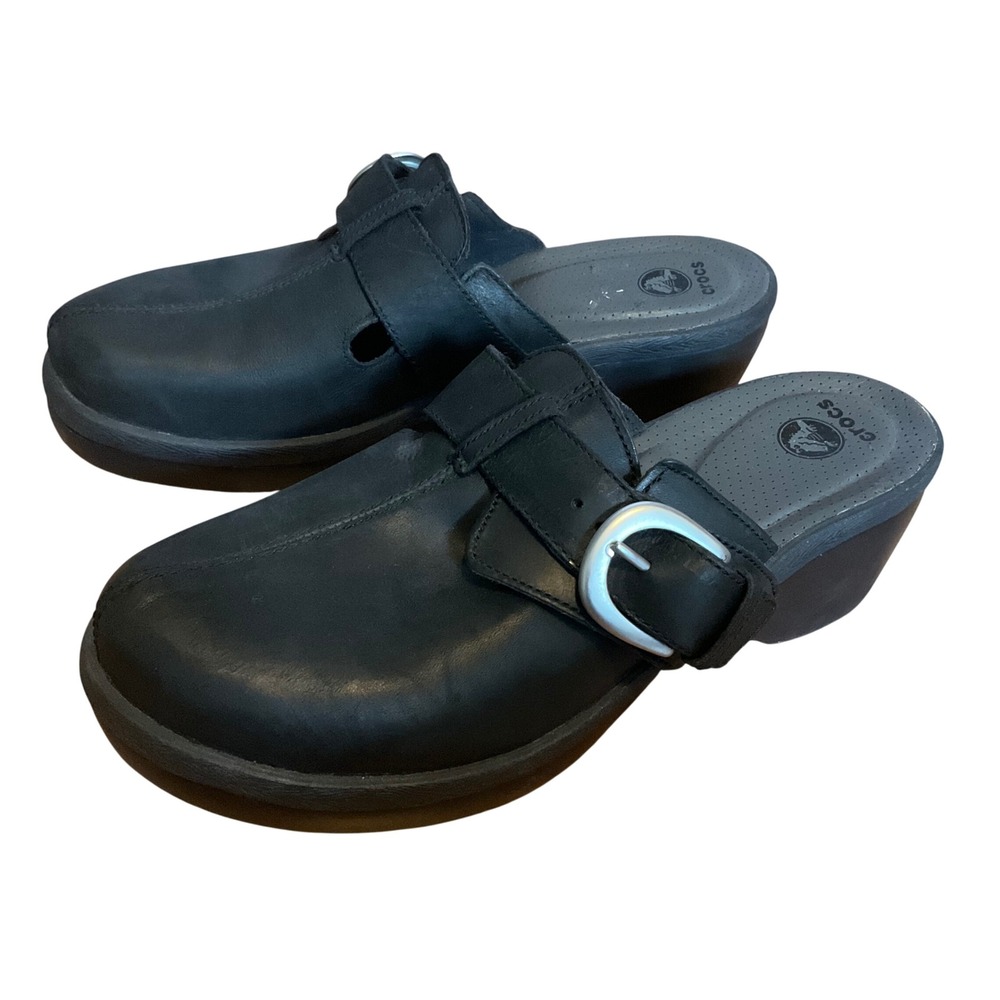 Crocs Womens Mule Clogs Leather Upper Adjustable Buckle Slip On Shoes Size 10